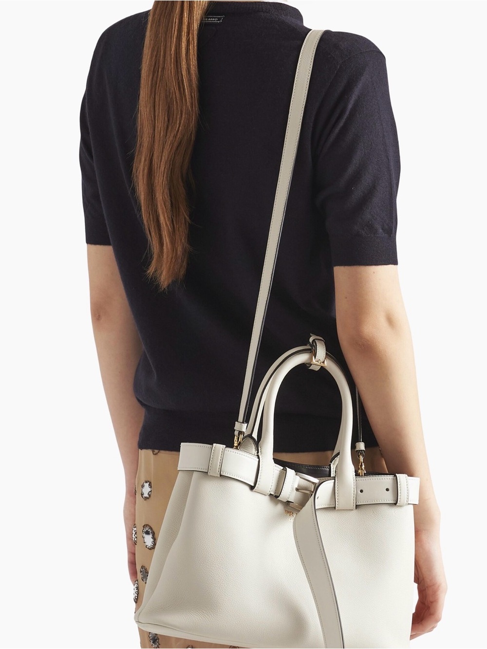 Prada White Leather Small Bag with Double Belt  Gold-Tone Hardware Pre-loved